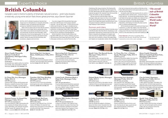 BC wineries featured in Decanter Magazine